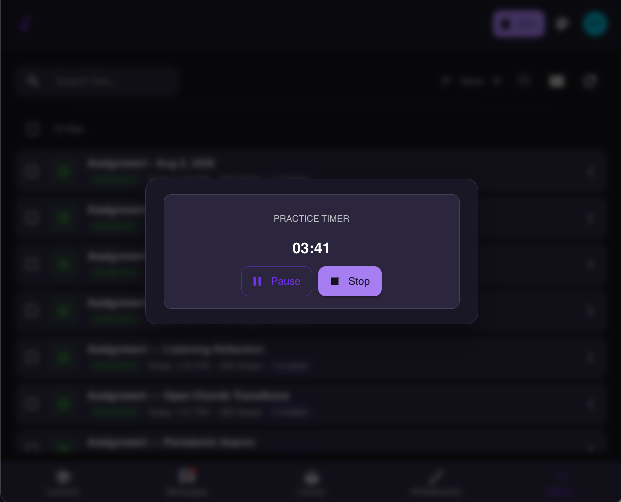 The practice timer in Muzie