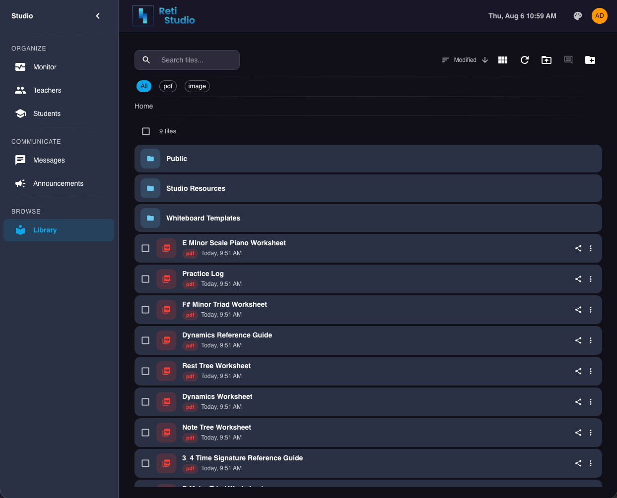 The shared file library in a Muzie studio