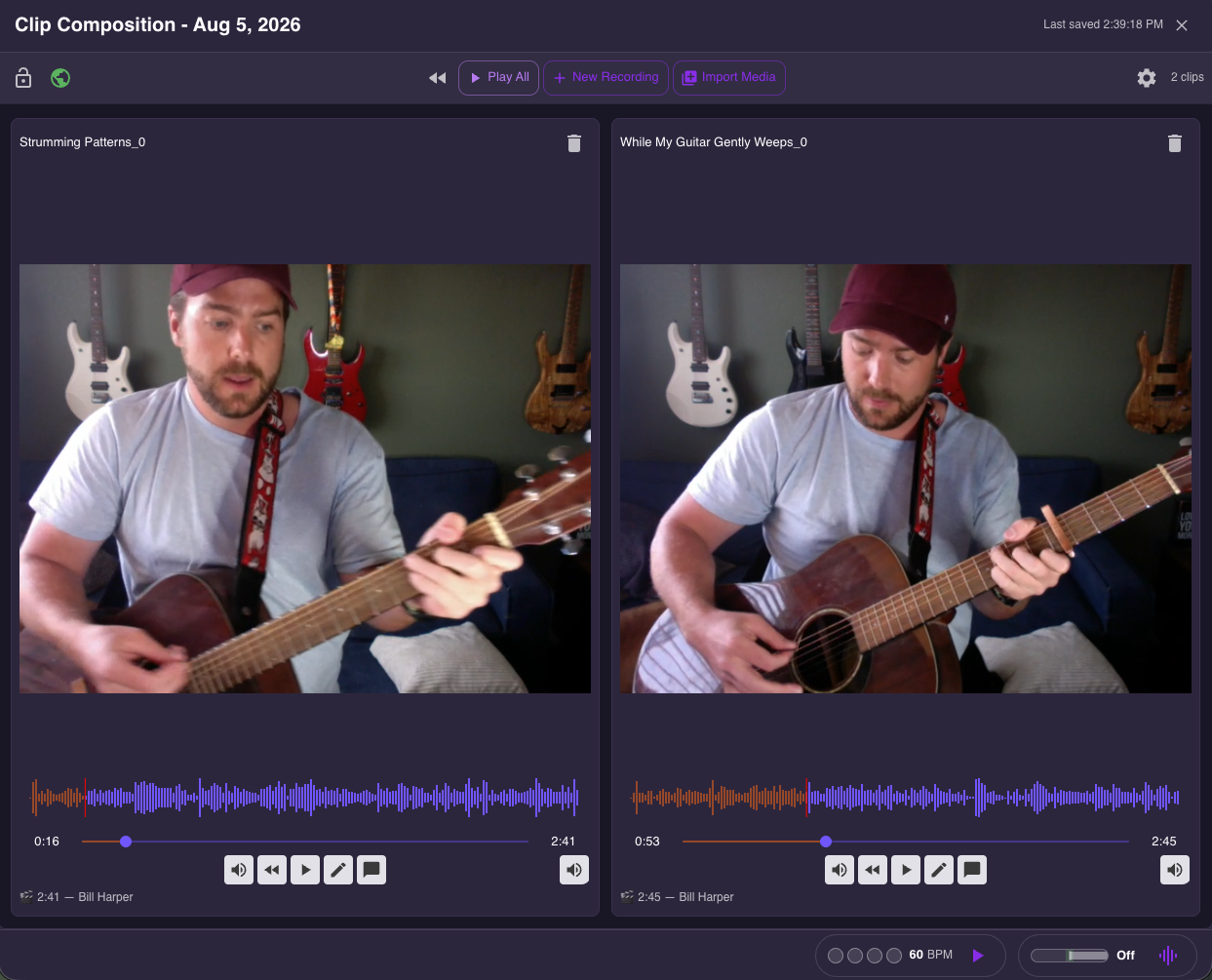 Recording clips in Muzie
