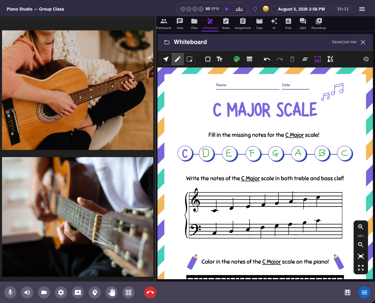 HD audio and video in a Muzie lesson