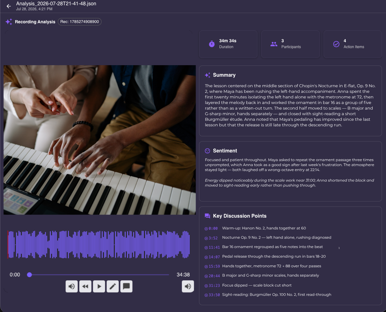 A lesson recording in Muzie