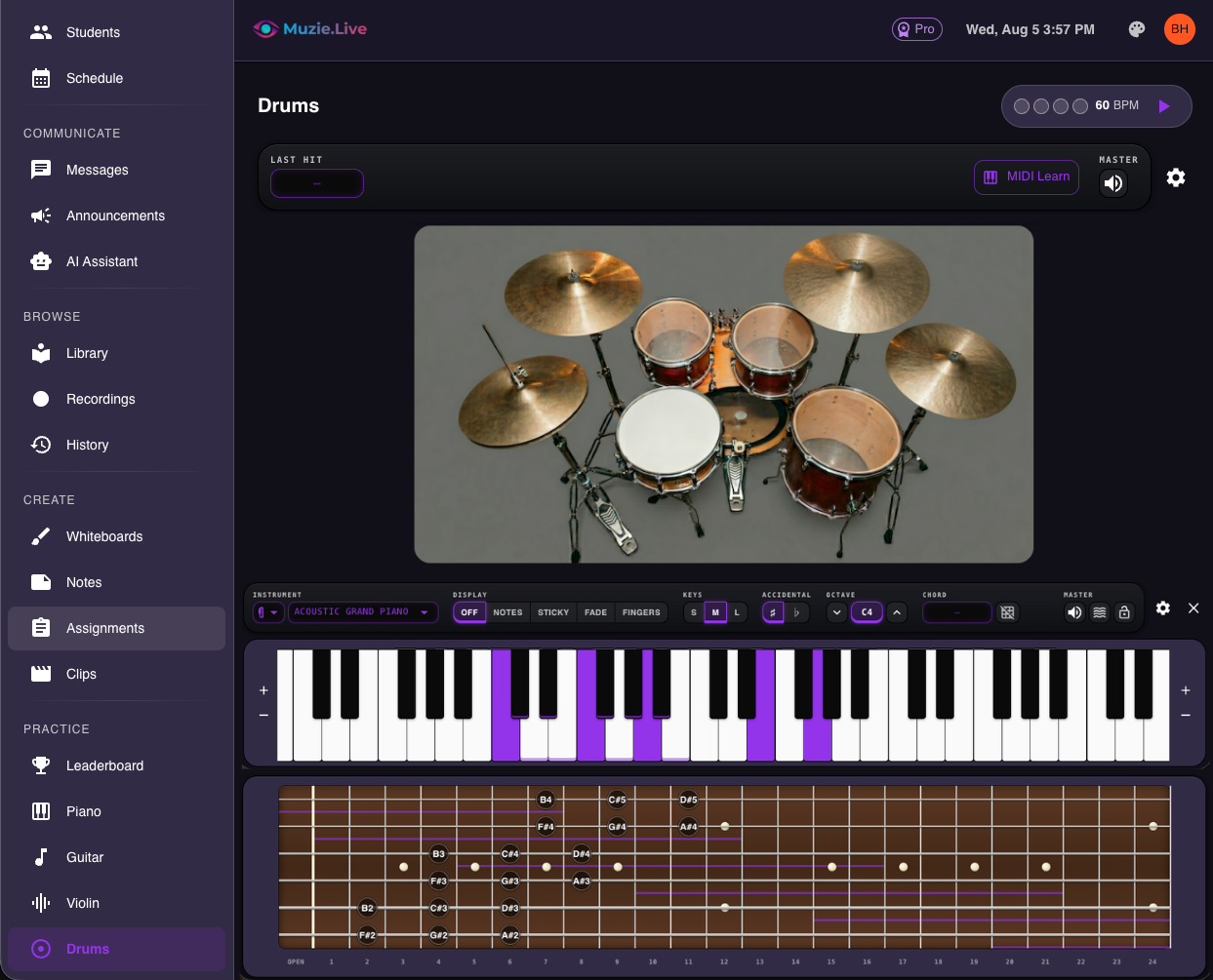 MIDI Passthrough in a Muzie lesson